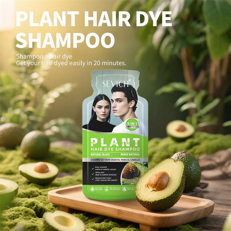 SEVICH 30ml×10 Stück Haarfärbeshampoo zur Grauhaarabdeckung, Pflanzenbasiertes Haarfärbeshampoo, Schnellfärbendes Shampoo in Sachets, Naturschwarz