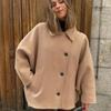 Womens Wool Blend Oversized Coat With Notched Collar Winter Outerwear In Khaki Green