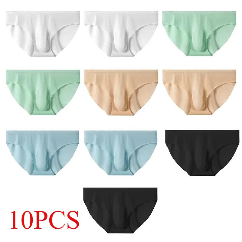 10 ks/lot Pánské spodní prádlo Ledové hedvábí Letní slipy Průhledné Sexy Trendy Prodyšné spodní prádlo Ultratenké Bezešvé kalhotky
