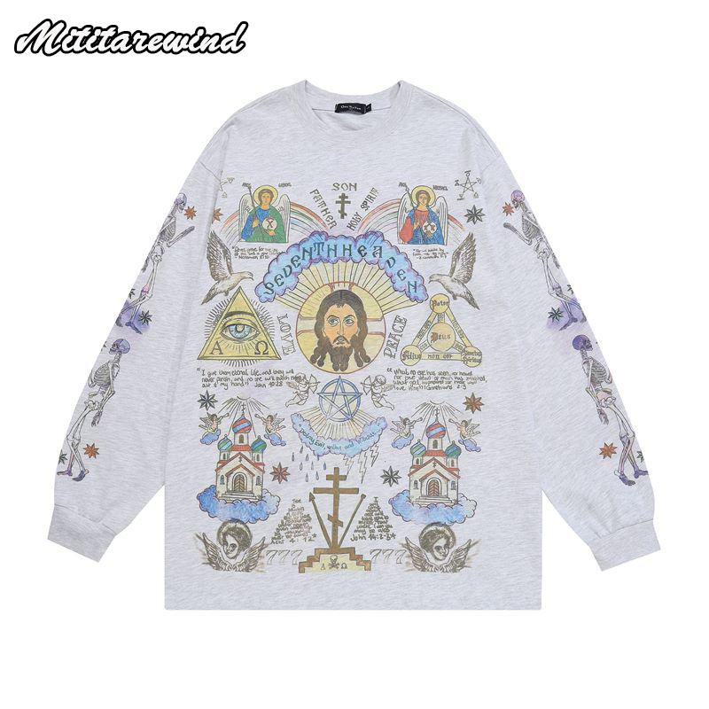 Hip Hop Retro Style Mens Hoodies & Sweatshirts American Y2k Streetwear Casual Tops Print Loose Long Sleeve O-Neck Pullovers Sweatshirts