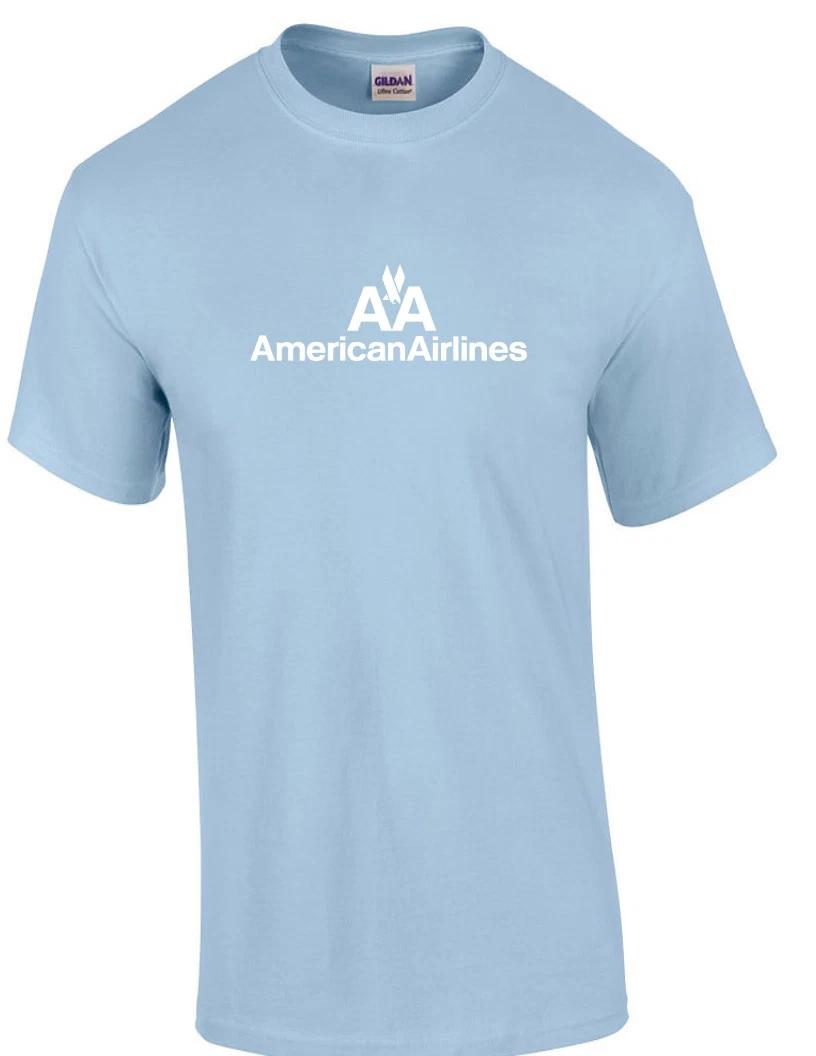 American Airlines White Retro Logo Shirt US Airline Light Blue T-Shirt S-5XL XL