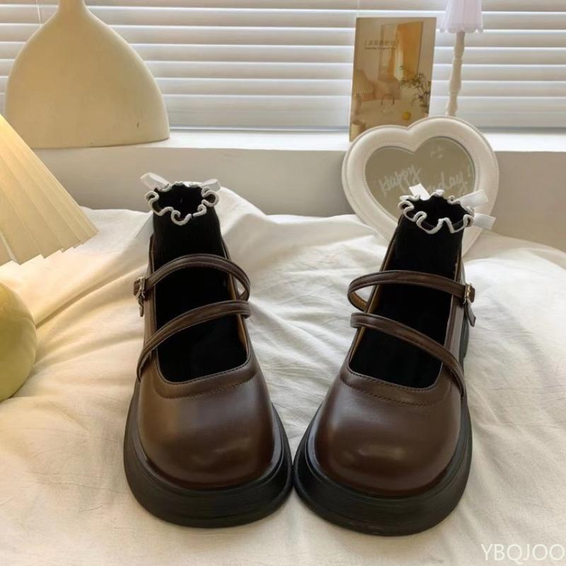 Ladies thick soled leather Shoes New versatile retro high heels Fashion elegant Mary Jane shoes Casual comfort Women pumps Mujer
