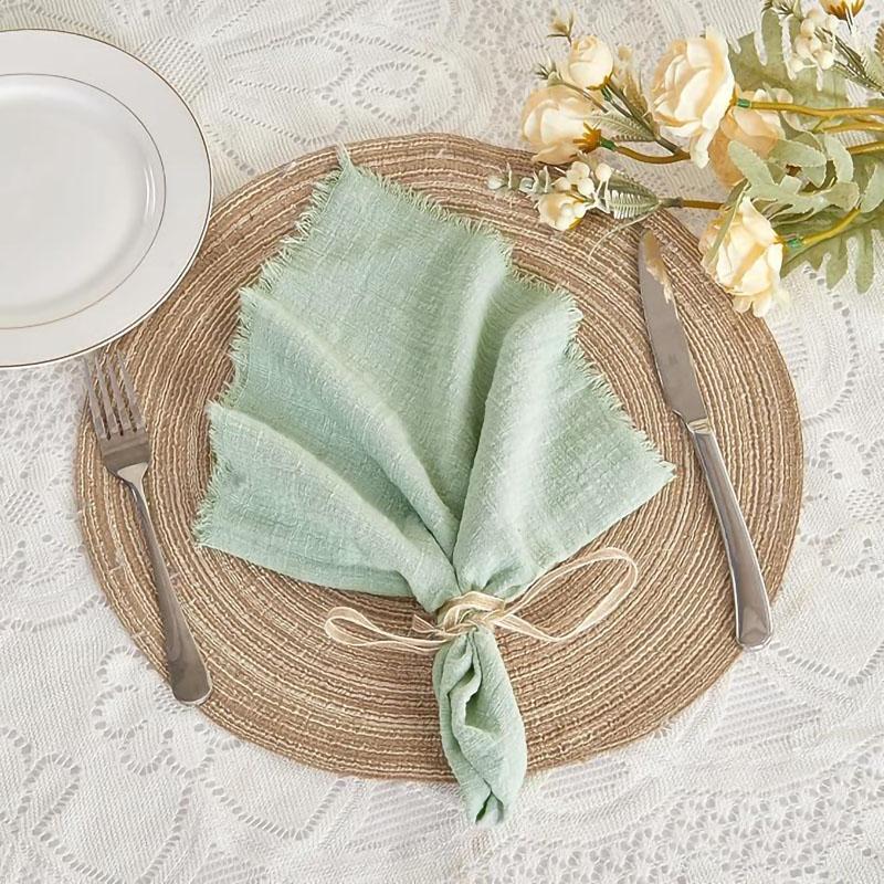 12pcs 40x40cm Dark Green Gauze Napkins 100% Soft Cotton Fabric Serviette Table Set Kitchen Tea Towels For Wedding Decorate