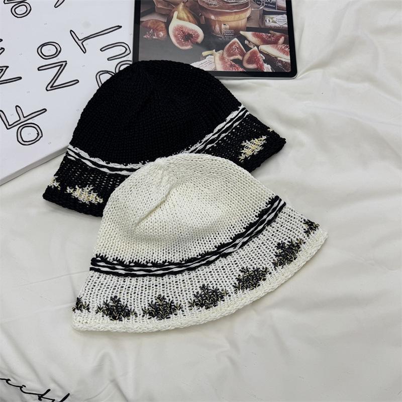 Jacquard Knit Fisherman Hat for Women, Spring Sun Protection, Wide Brim, Breathable, Versatile Bucket Hat, Summer Bucket Hat