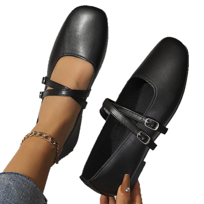 Damen Mary Jane Ballerinas mit breiter Weite und eckiger Spitze - Französisch inspirierte tief ausgeschnittene Slipper für Frühling/Herbst, Koreanischer Stil