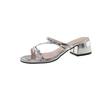 Fashion beauty with one-word thick heel women's sandals bow open-toe temperament silver high-heeled cool slippers women's summer wear