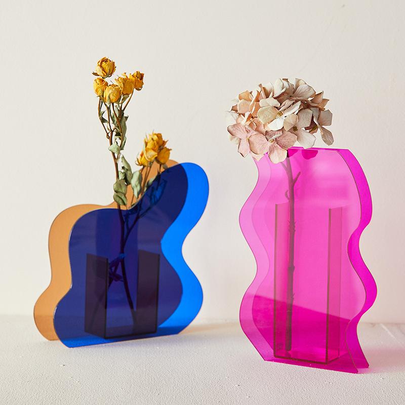 Ins-Stil Acrylvase Kreative Kunst Wellige Blume Hydroponische Blumenanordnung Tischdekoration Transparente Vase