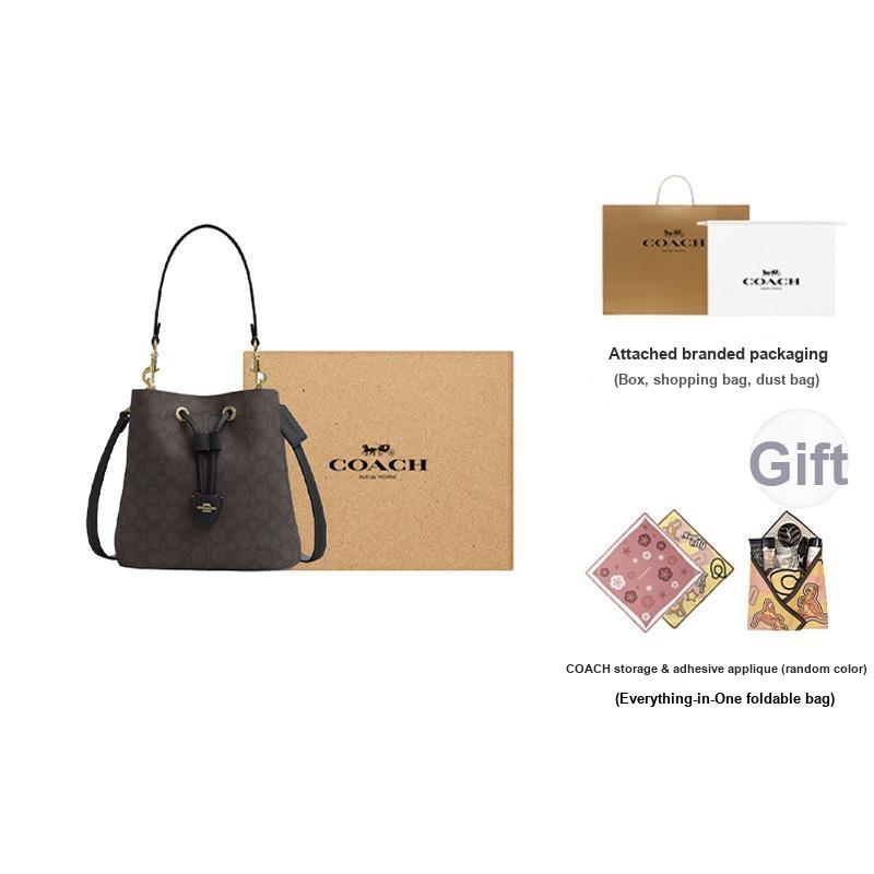 Coach Rowan 21 Logo Faux Leather Tote Shoulder Bag Small Women Bags Brown CBH07-IMXAQ