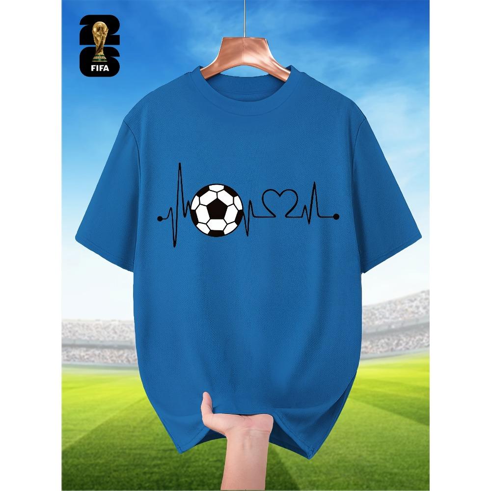 FIFA-themed Men's Breathable Short-sleeved T-shirt for Summer, Featuring a Football ECG Print