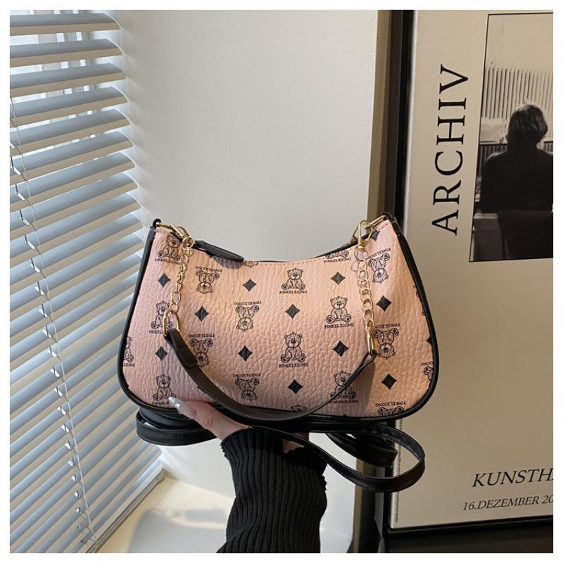Große strukturierte Ketten-Schultertasche mit Crossbody-Riemen