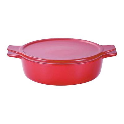 Pearl Metal Oven Microwave Recipe Pot, 18cm, Shallow, Safe, Safe, Included, Red, Omakase! L-1985