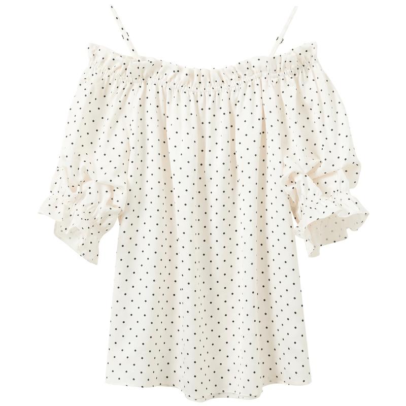 Sancai 2026 Summer Off-Shoulder Polka Dot Blouse M