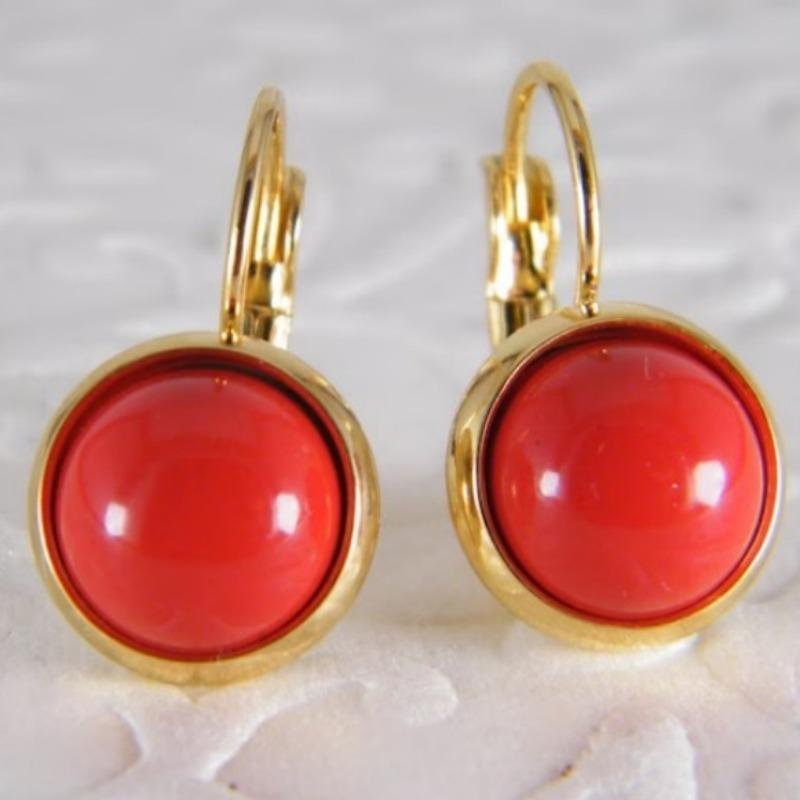 Luxury French Retro Ladies' Red Synthetic Turquoise Earrings for Parties Banquets Casual Wear Elegant All Year Round