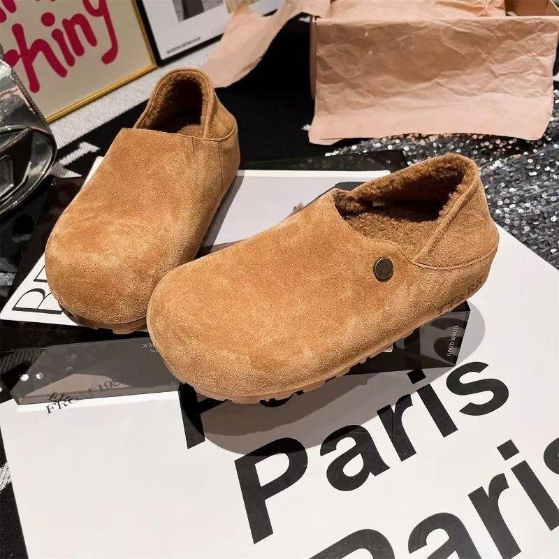 Ретро плюшевые Birkenstocks зимние женские новые ленивые Doudou ботинки теплые снежные хлопковые ботинки 35