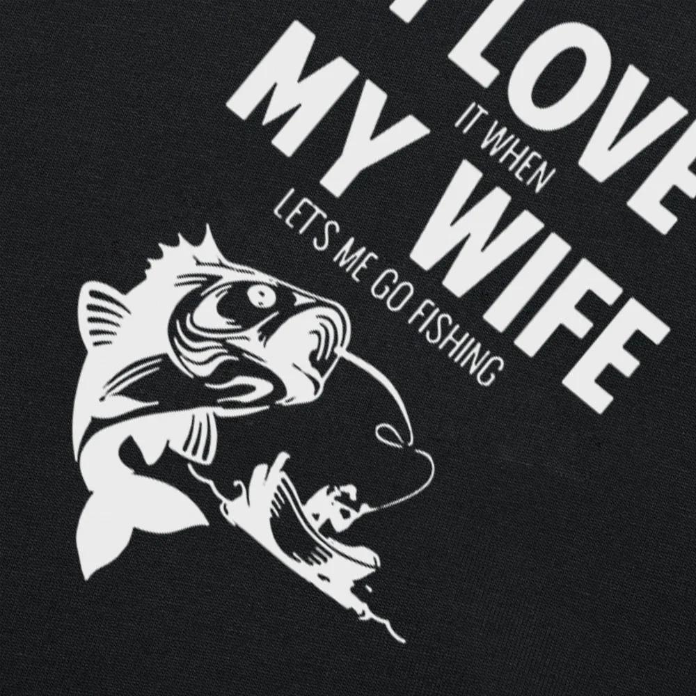 Zabawna koszulka I Love When My Wife Lets Me Go Fishing Niesamowita Fajna Ryba Prezent Urodzinowy dla Męża Chłopaka Topy