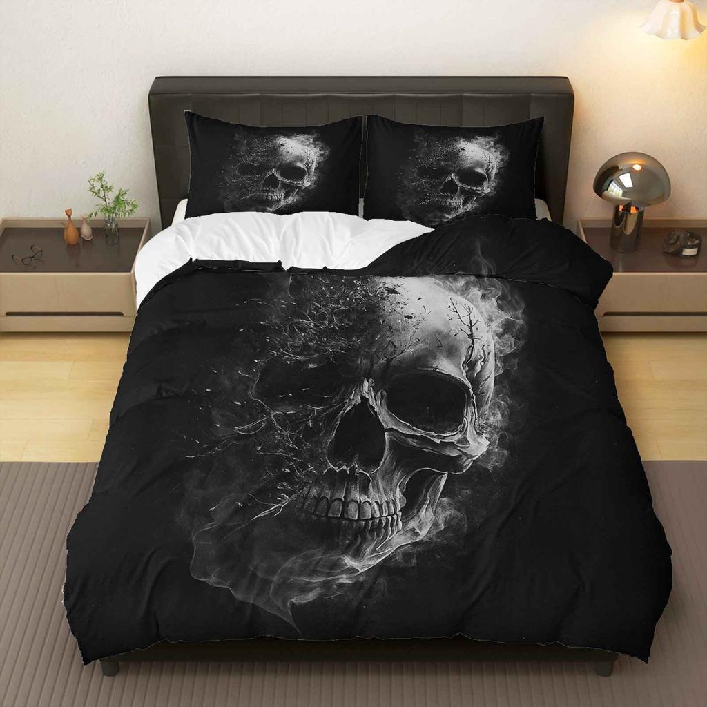 Duvet Cover Set Halloween Smoke Dark Horror Theme Halloween Bedding Set Perfect For Bedroom Living Room Photography Decoration.
