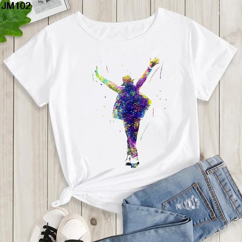 Mens and Kids Summer Shirt Pop King Michael Jackson Womens Printed Shirt Harajuku Casual White Top Womens Trendy Rock Shirt
