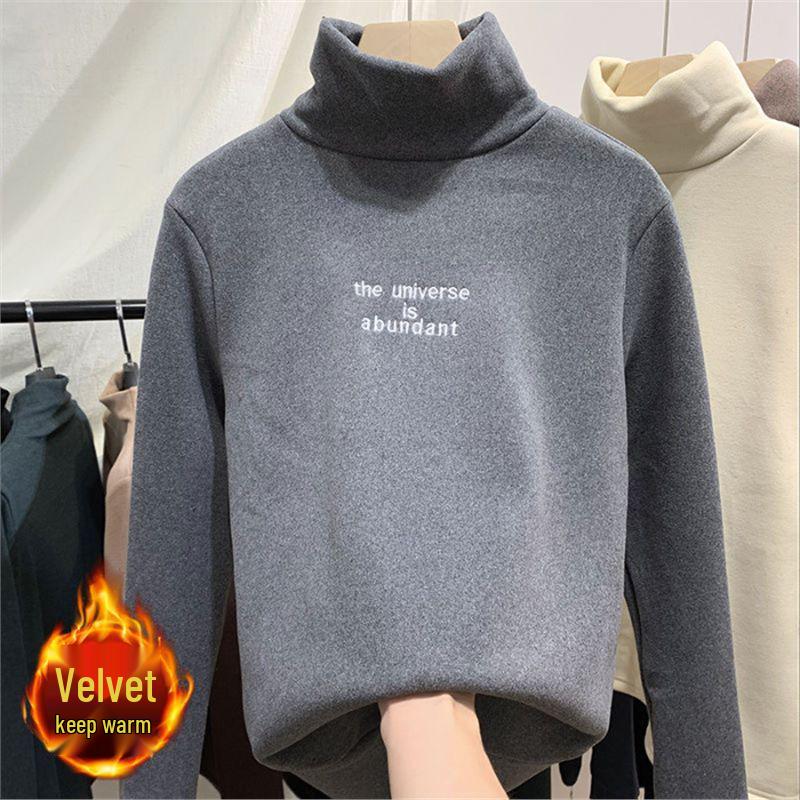 

Женский базовый слой с высоким воротом, на флисовой подкладке из немецкого бархата: Теплый, универсальный топ с длинным рукавом для осени и зимы. XL серый