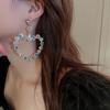 Silver Needle Exaggerated Heart Earrings with Hollow Diamond Design - Luxury European & American Style for Women