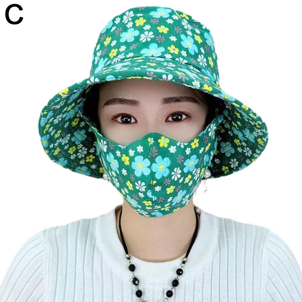 Women Anti-UV Sun Hat Beach Foldable Sunscreen Floral Print Caps Neck Face Care Wide Brim Hat New Summer Outdoor Riding