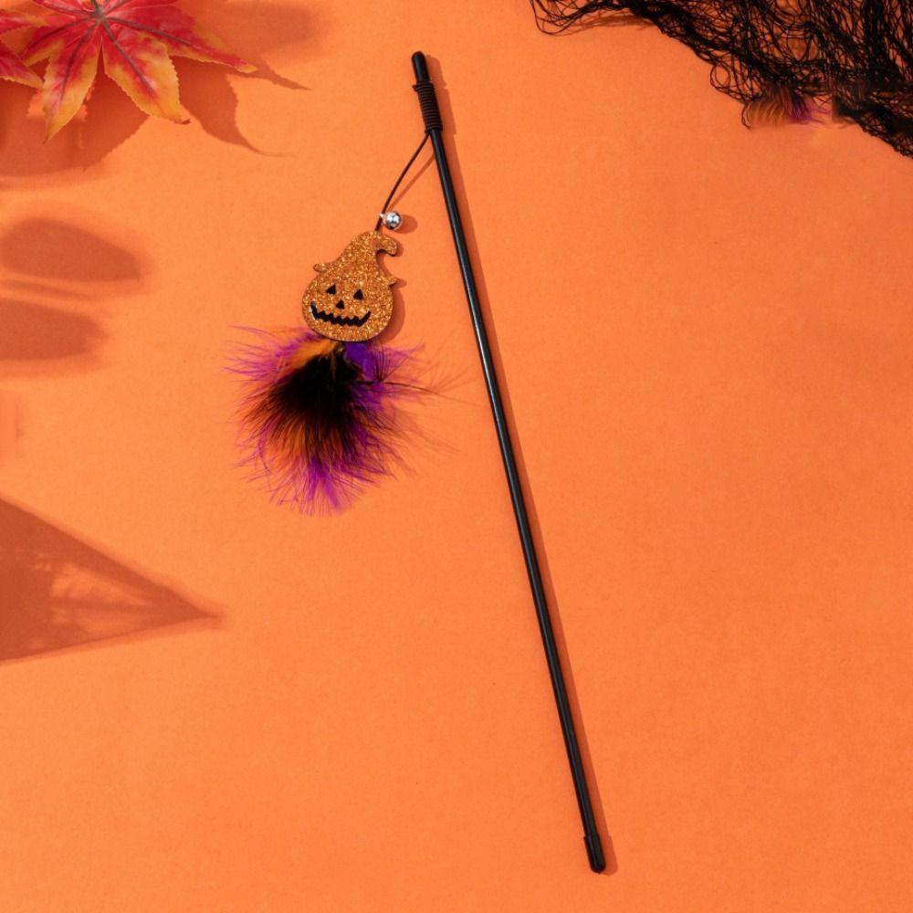 

Feather Halloween Cat Teaser Stick Plush Cat Teaser Wand Cat Wand Toy Relieve Boredom Style A