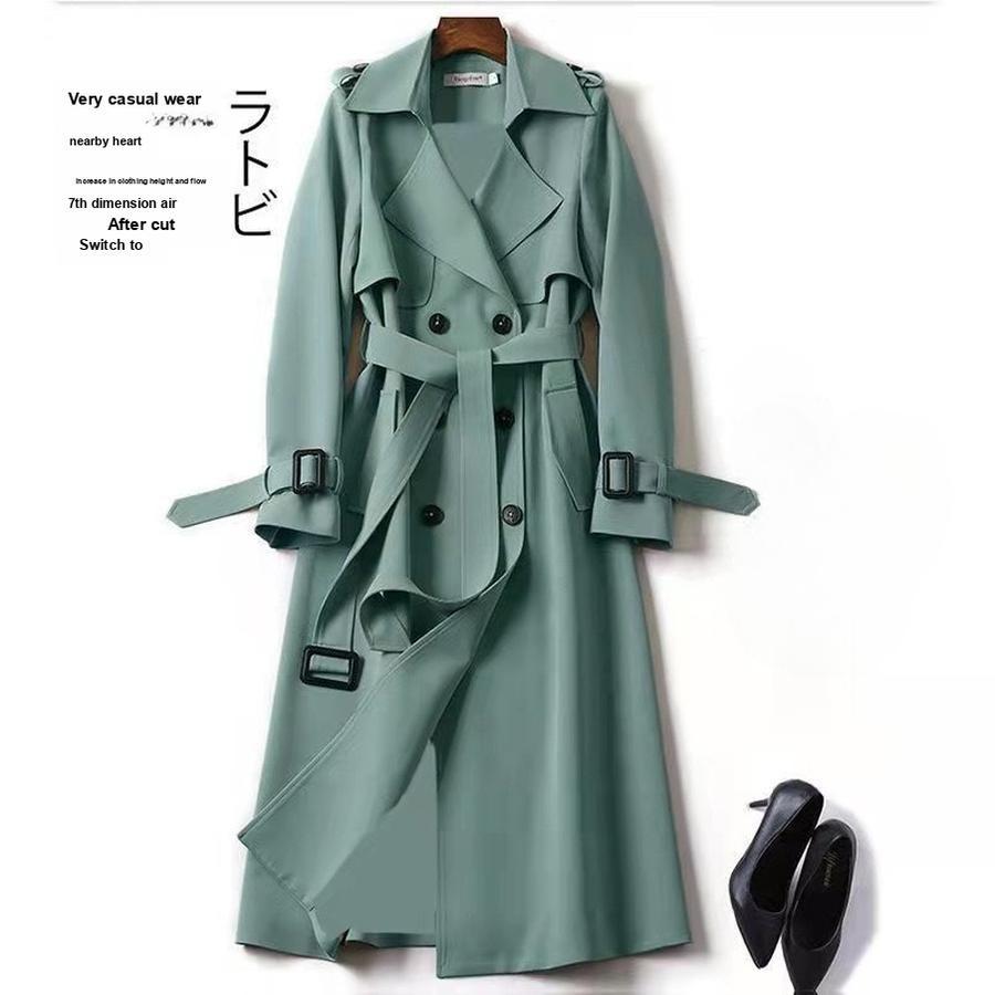 Damen Langer Trenchcoat Herbst Frühling Koreanischer Stil Kleinwüchsig Britischer Stil Überknielanger Kleidermantel Jacke