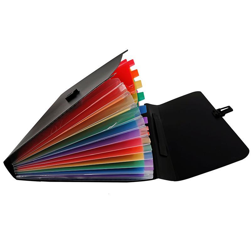Waterproof 13-Grid A4 Accordion Document Storage Bag - Large Capacity, Black & Color Options
