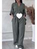 Casual Cotton Linen Solid Color Shirt & Drawstring Wide Leg Pants Set