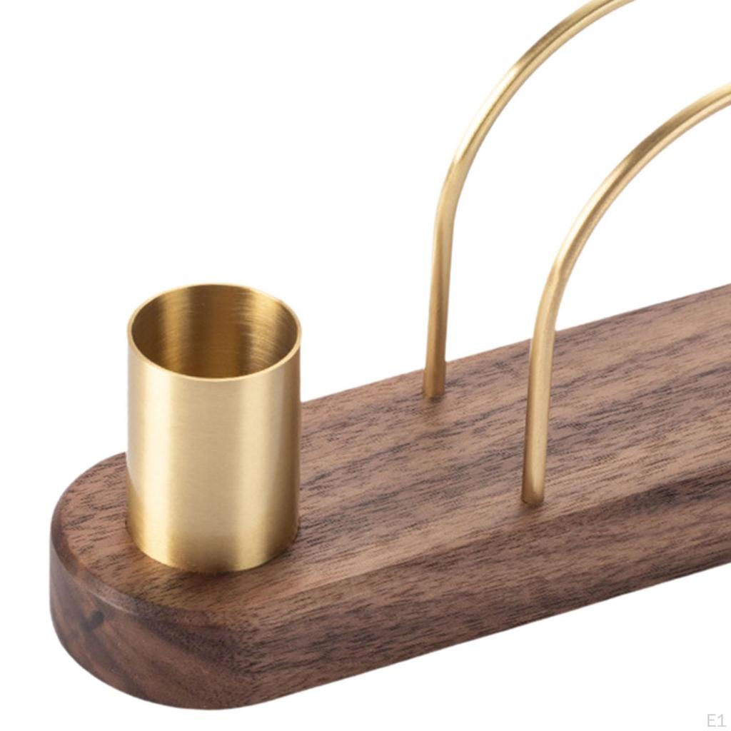 Napkin Holder Stand with Toothpick Wooden Base Brass Elegant Dispenser for Home