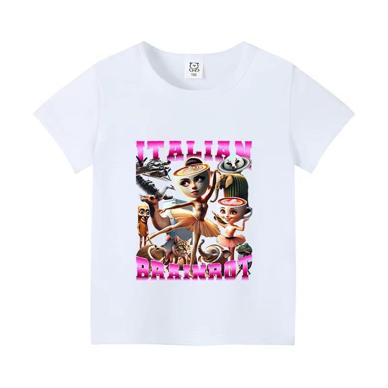 Italy Brain Rot Funny Animal Kids' Cotton T-Shirt - Cappuccino Assassin Short Sleeve