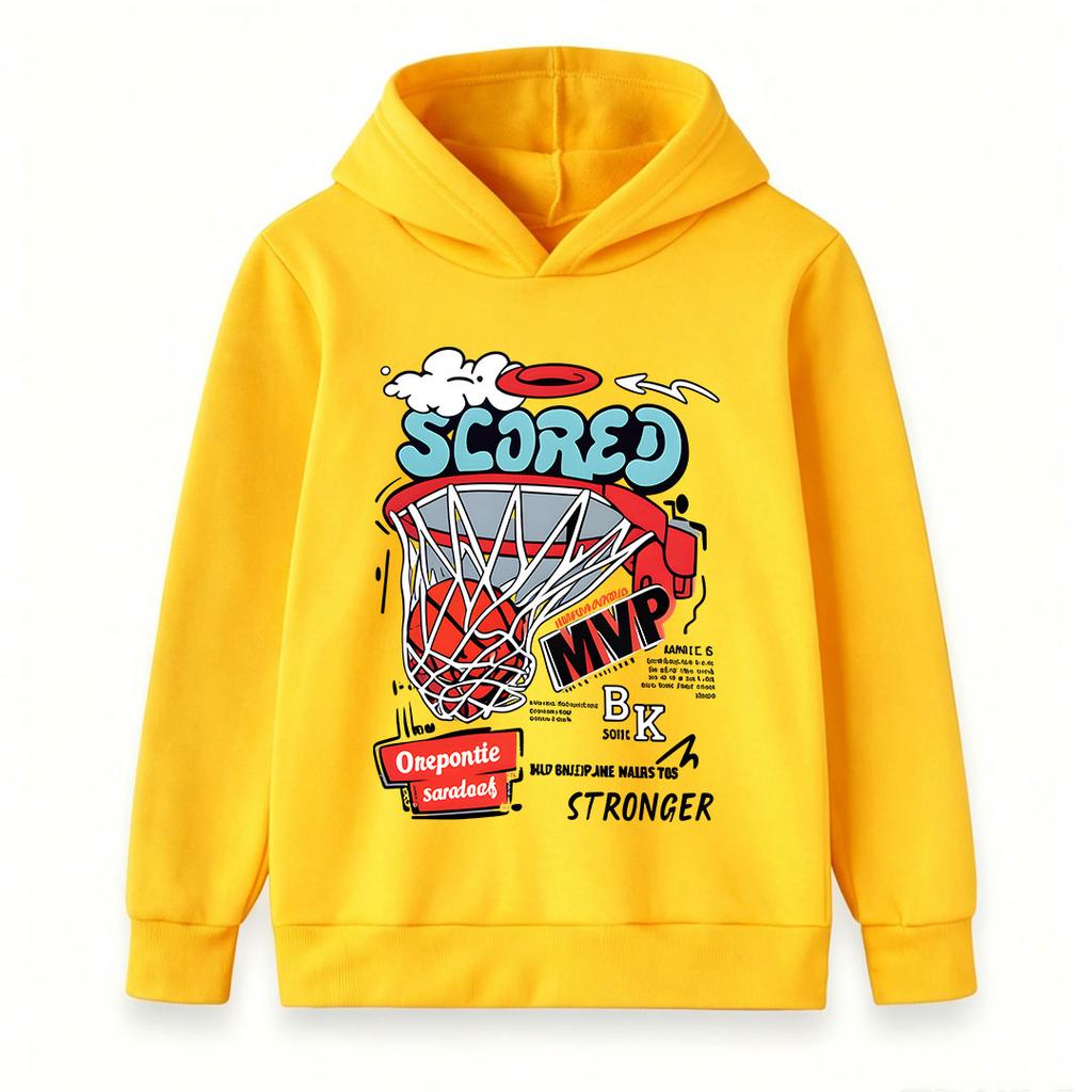 Kids Boys Girls Pullover Hoodie, Cool Basketball SCORE MVP Printed Casual Sport Sweatshirt, Soft Long Sleeve Tops for Basketball Lovers Daily Wear