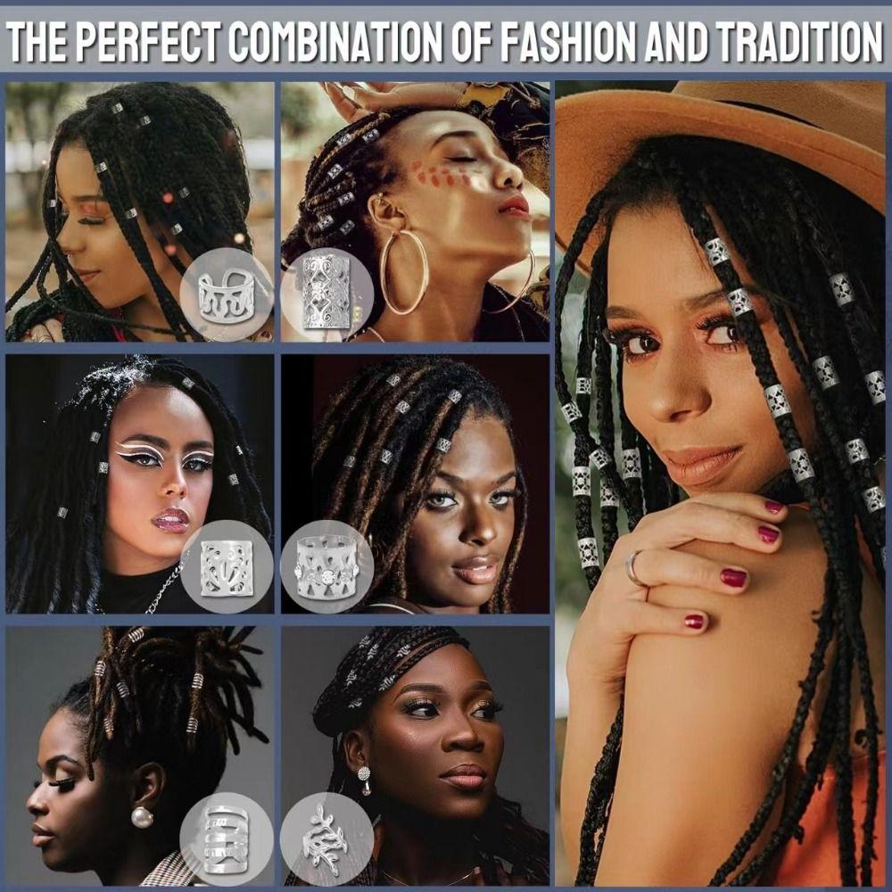 290Pcs Gold Silver Dreadlock Jewelry Hollow Out Metal Hair Rings Charms Hair Braiding Rings Unisex