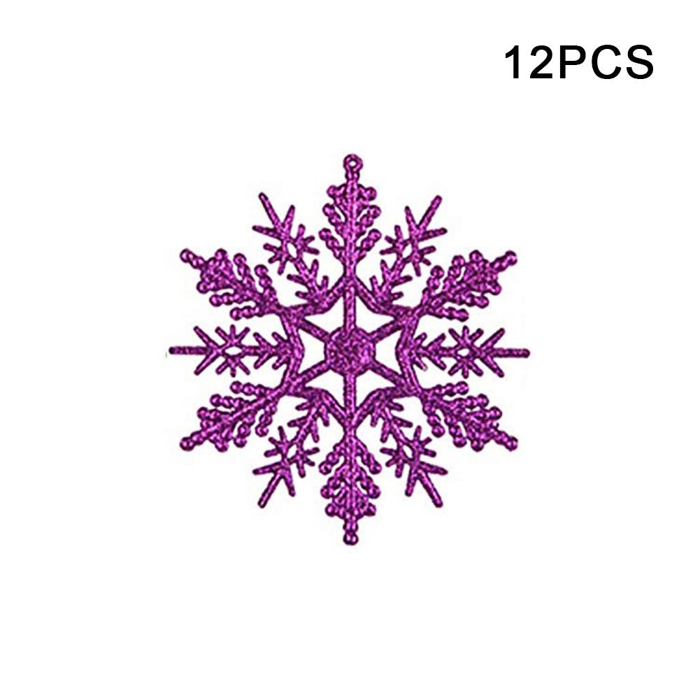 12pcs Snowflake Ornaments Plastic Glitter Snowflakes Ornaments For Winter Christmas Tree Hanging Decorations