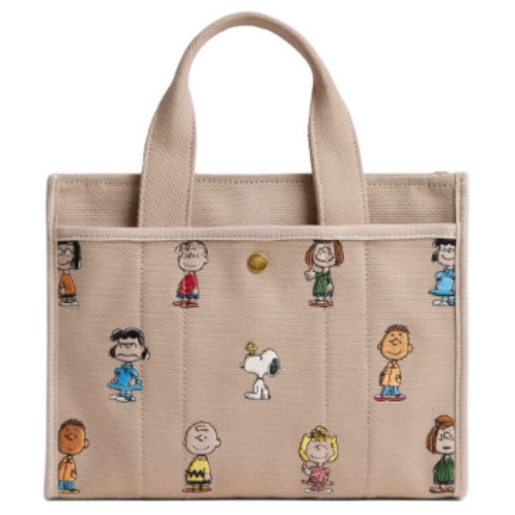 Coach X Peanuts Μπεζ Καμβάς Τσάντα Tote Cargo με Εκτύπωση Snoopy & Χρυσά Μεταλλικά Μέρη για Καθημερινή Χρήση