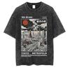 Vintage Japan Osaka Dotonbori Krabben Stadtbild Grafik T-Shirts Herren Gewaschen Mode Übergroßes Baumwoll-T-Shirt Unisex Streetwear