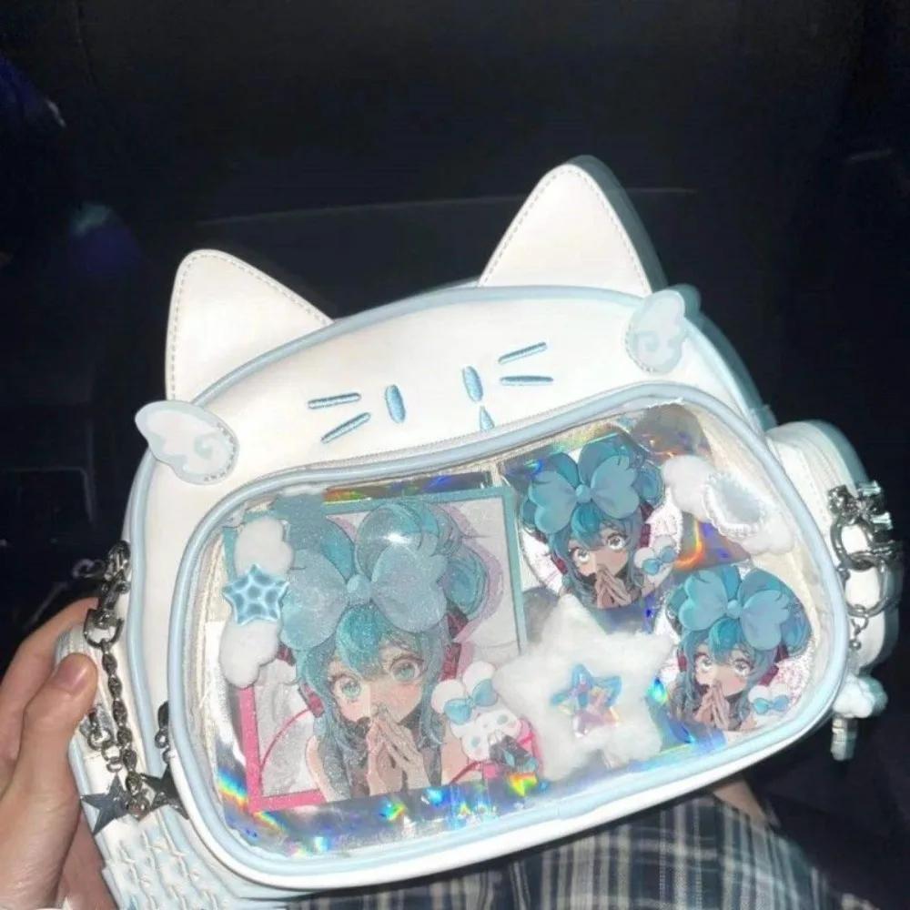Y2K Koreanisch Kawaii Katze Lolita Tasche Niedliche PU Umhängetasche Mädchen Transparentes Fach Harajuku Umhängetasche Damenmode Rucksäcke