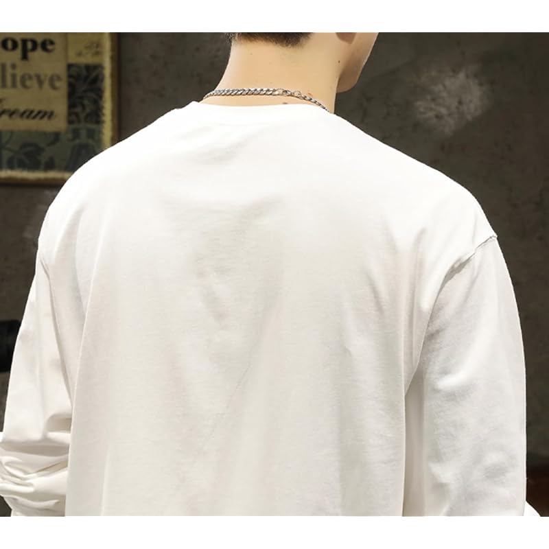 [EASTEMPO] t-shirt men's spring long sleeve Fashionable cotton Plain color casual Relaxing large size (JP, alphabet, 3XL, white)