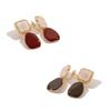 Elegant Retro French Hepburn Wine Red Dangle Earrings for Non-Pierced Ears