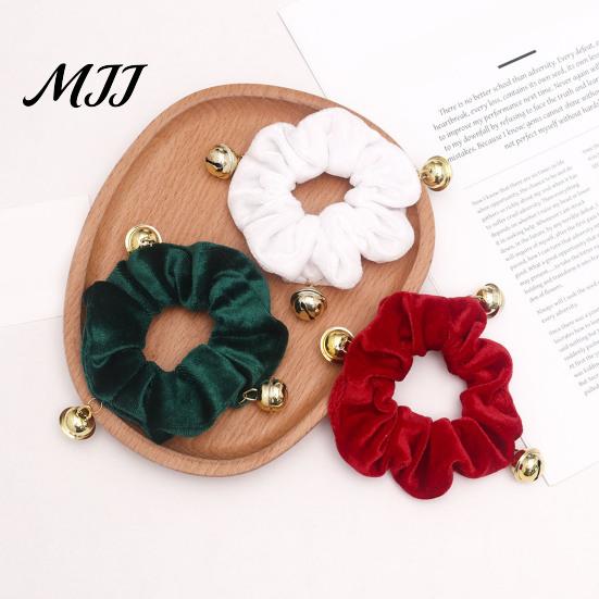 Winter Hair Accessories for Sweaters Christmas Velvet Scrunchies with Bells, Elastic Ties Holiday Party Decorations Women Girls, Retro Ponytail