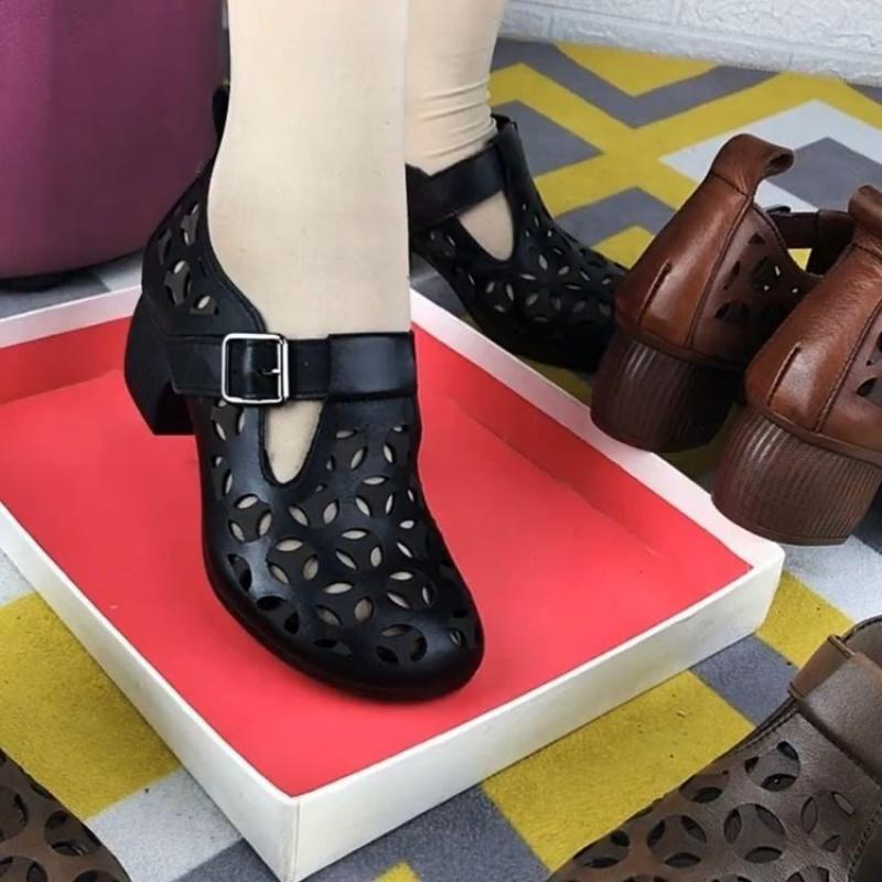 Retro Mom Shoes Mid-Cut Low-Top Shoes Mid-Heel Comfortable Breathable Single Shoes Casual Shoes Commuting Loafers for Women