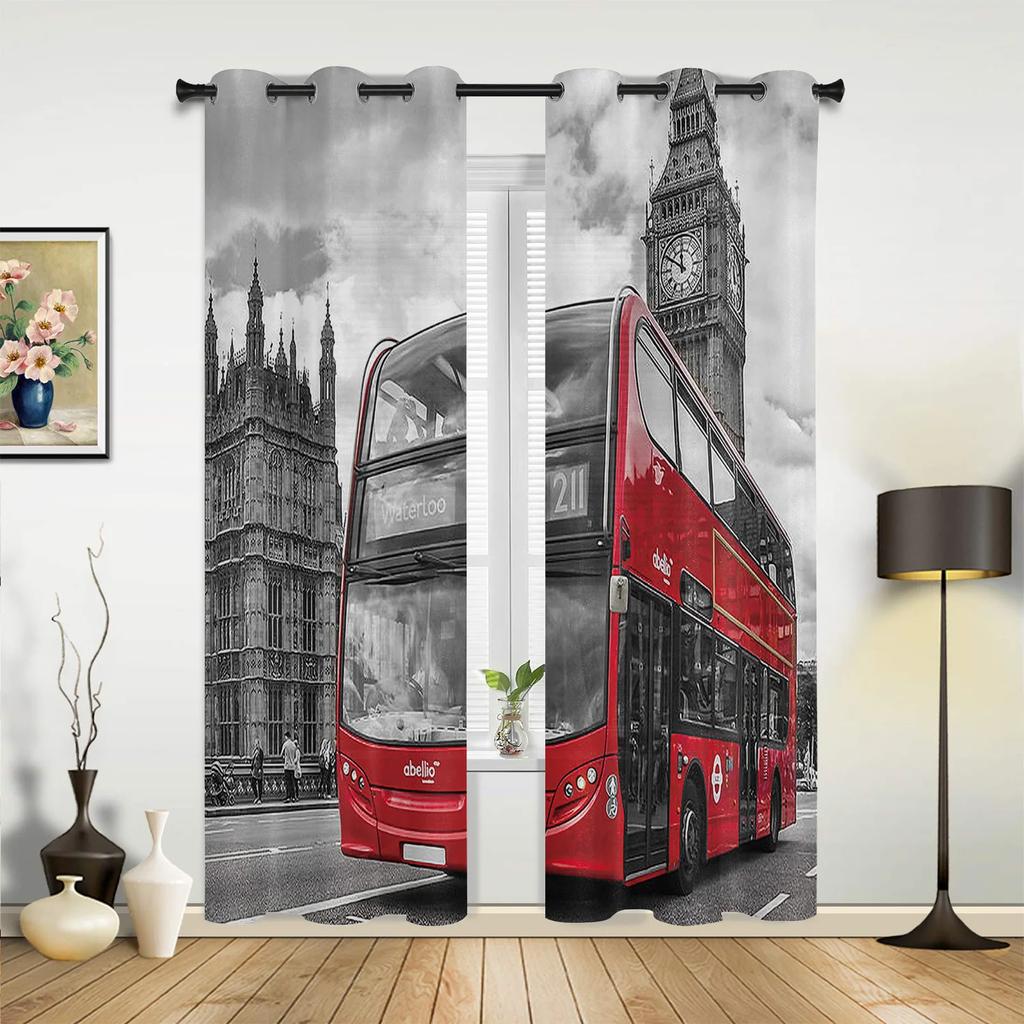 London Telephone Booth Curtains for Bedroom Living Room Drapes Kitchen Children's Room Window Curtain Modern Home Decor