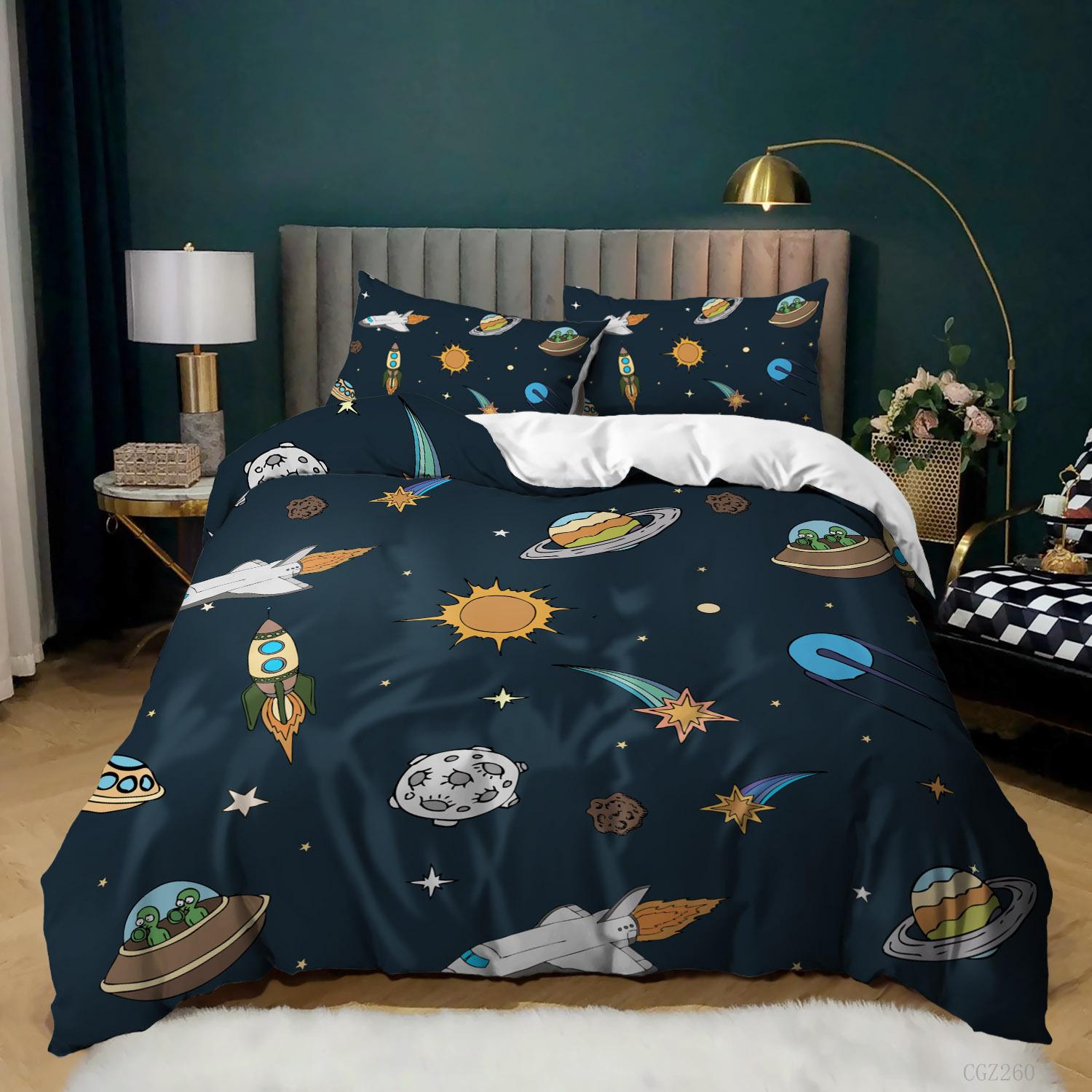 

Постельное белье Galaxy Space для детей, размер Full/Queen/King, синий космический приключение со звездами, покрывало на кровать для мальчиков, девочек, подростков, спальни EU single(135x200cm)