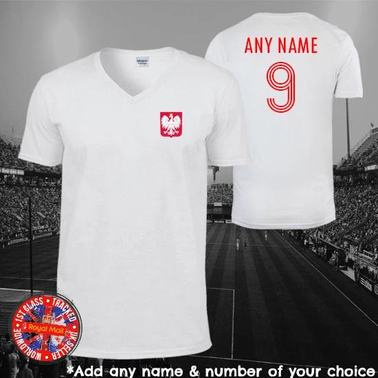 Poland, Polska World Cup Retro Personalised Retro V-neck T-shirt, Football, Gift 4XL