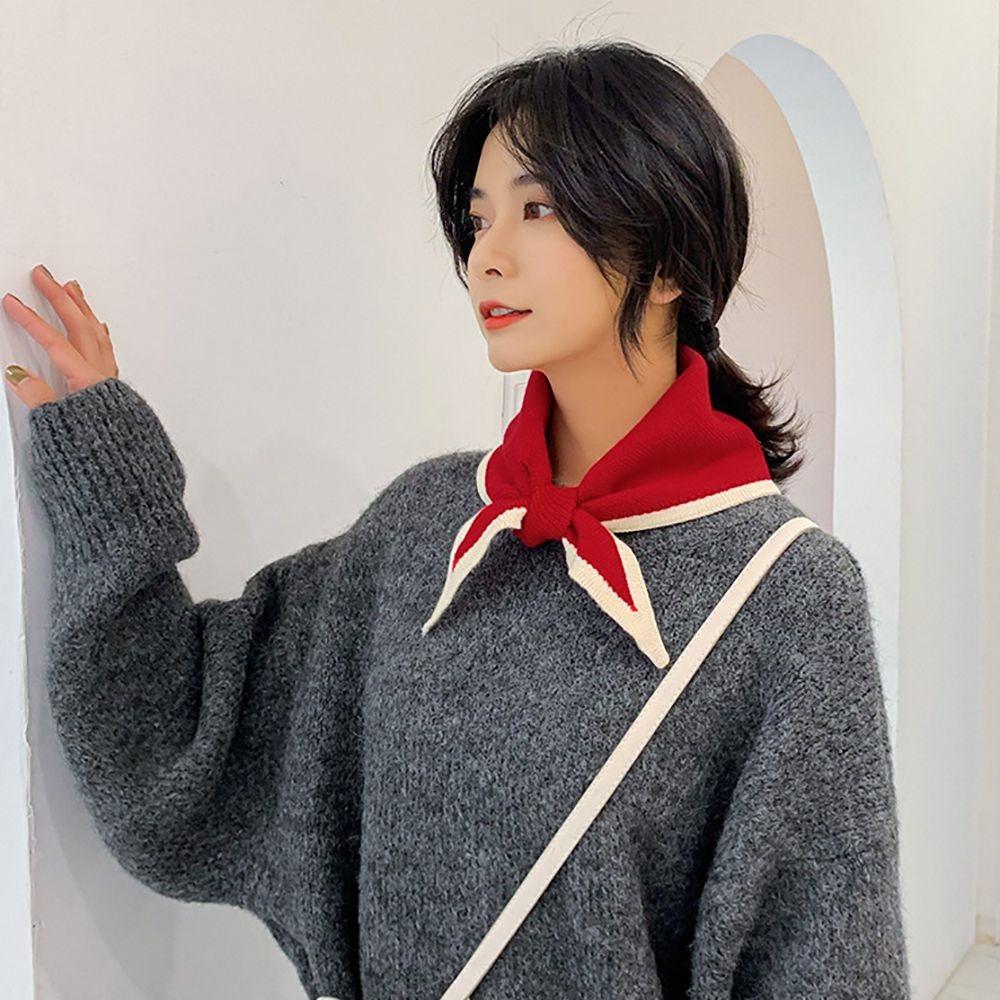 Solid Color Knitted Scarf Triangle False Collar Neck Cover Cross Neckerchief  Autumn Winter
