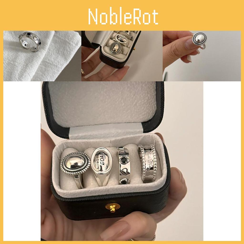 Trendy Open Adjustable Geometric Ring Design With Vintage Heart And Black Zircon Women For