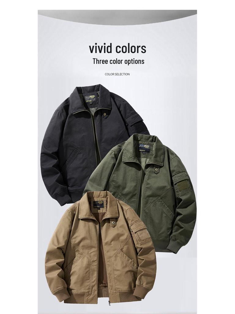 2024 Men's Casual 95% Cotton High Collar Pilot Jacket for Spring & Autumn