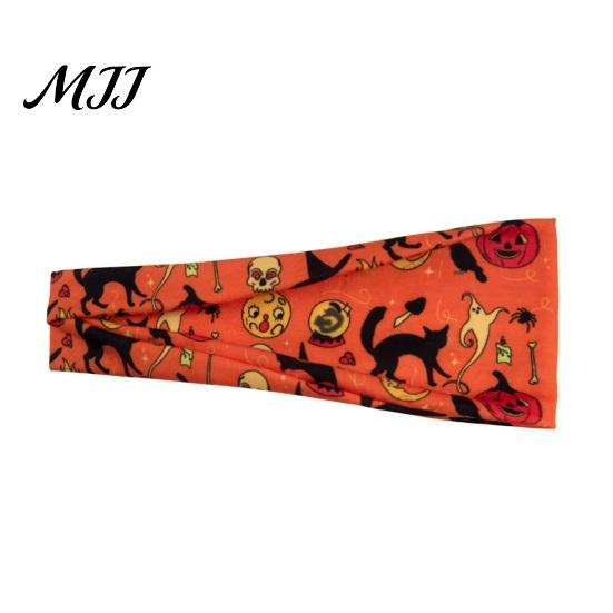 Halloween Sports Accessory Headbands for Women, Cute Pumpkin Ghost Bat Cat Skeleton Wide Hair Bands, Skull Headband Breathable Stretchy Non-Slip