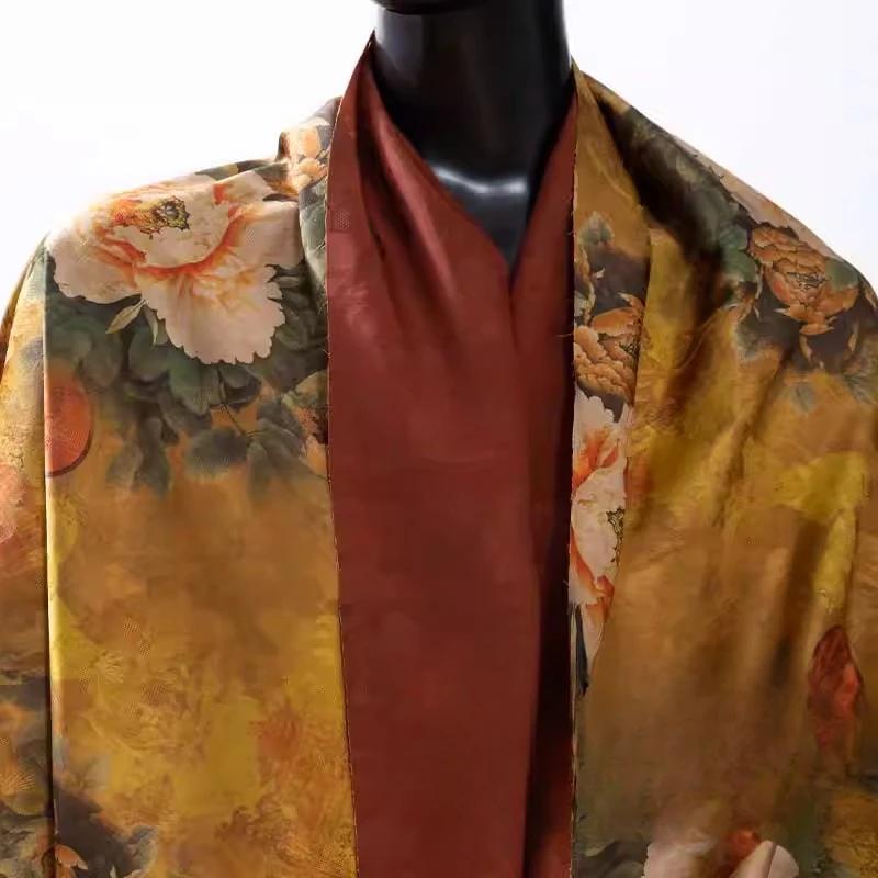 100x150cm Vintage Floral Printed Gambiered Canton Gauze Fabric Simulated Silk Fabric for Sewing Clothes Dress