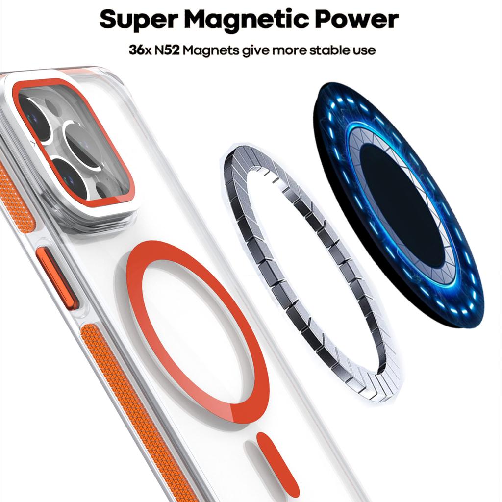 For iPhone 15 Pro Max Magnetic Case TPU Acrylic Clear Phone Back Cover with Lens Protector Kickstand