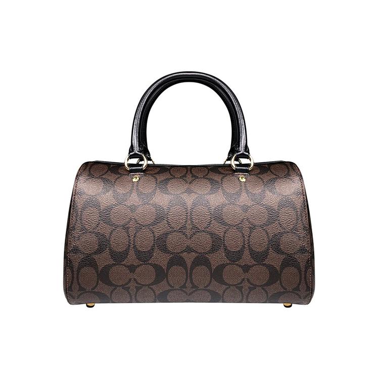 COACH Rowan Coated Canvas With Smooth Leather Boston Bag, Handbag, Shoulder Bag, Crossbody Bag Large Women's Dark Brown 83607-IMAA8
